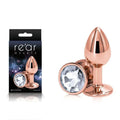 Rear Assets Rose Gold Small - Rose Gold Small Metal Butt Plug with Clear Gem Base NS Novelties Discreet Intimate Essentials.