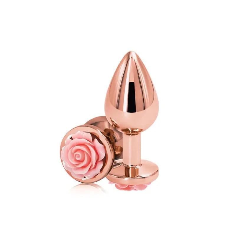 Rear Assets Rose - Medium -  8.9 cm Metal Butt Plug with Pink Rose Base NS Novelties Discreet Intimate Essentials.