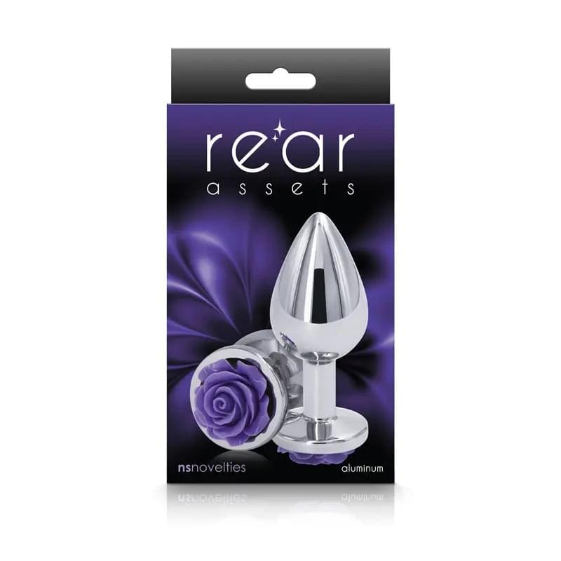Rear Assets Rose - Medium -  8.9 cm Metal Butt Plug with Purple Rose Base NS Novelties Discreet Intimate Essentials.