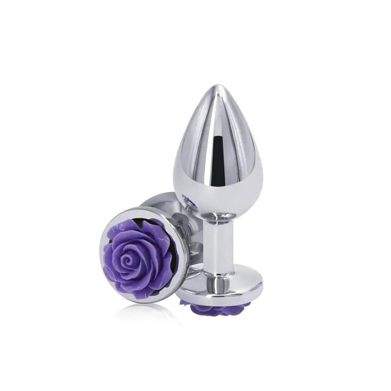 Rear Assets Rose - Medium -  8.9 cm Metal Butt Plug with Purple Rose Base NS Novelties Discreet Intimate Essentials.