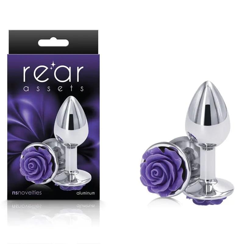 Rear Assets Rose - Small -  7.6 cm Metal Butt Plug with Purple Rose Base NS Novelties Discreet Intimate Essentials.