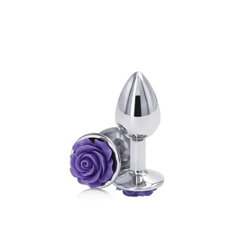 Rear Assets Rose - Small -  7.6 cm Metal Butt Plug with Purple Rose Base NS Novelties Discreet Intimate Essentials.