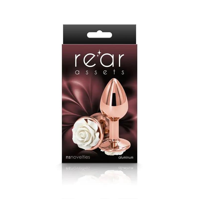 Rear Assets Rose - Small -  7.6 cm Metal Butt Plug with White Rose Base NS Novelties Discreet Intimate Essentials.