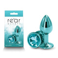 Rear Assets - Small - Teal - Teal 7.1 cm Small Metal Butt Plug with Teal Round Gem Base NS Novelties Discreet Intimate Essentials.