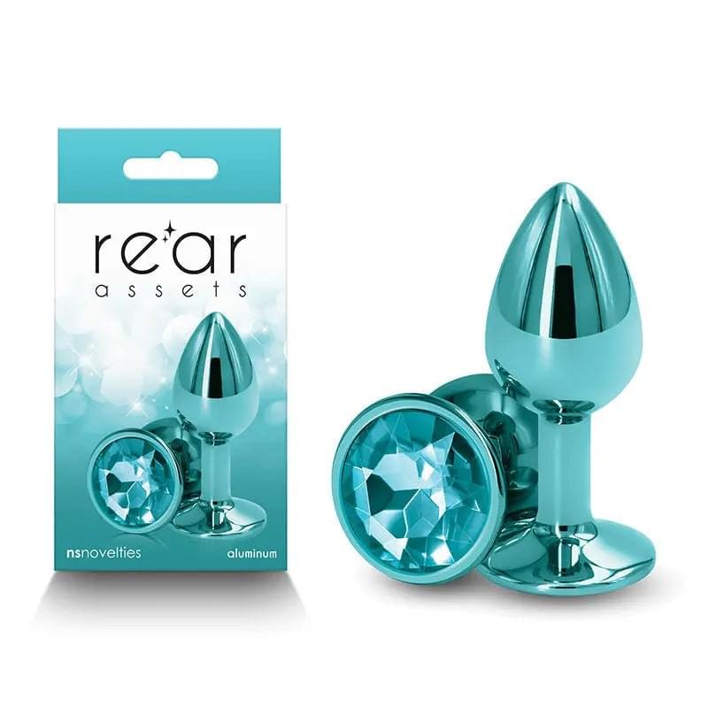 Rear Assets - Small - Teal - Teal 7.1 cm Small Metal Butt Plug with Teal Round Gem Base NS Novelties Discreet Intimate Essentials.