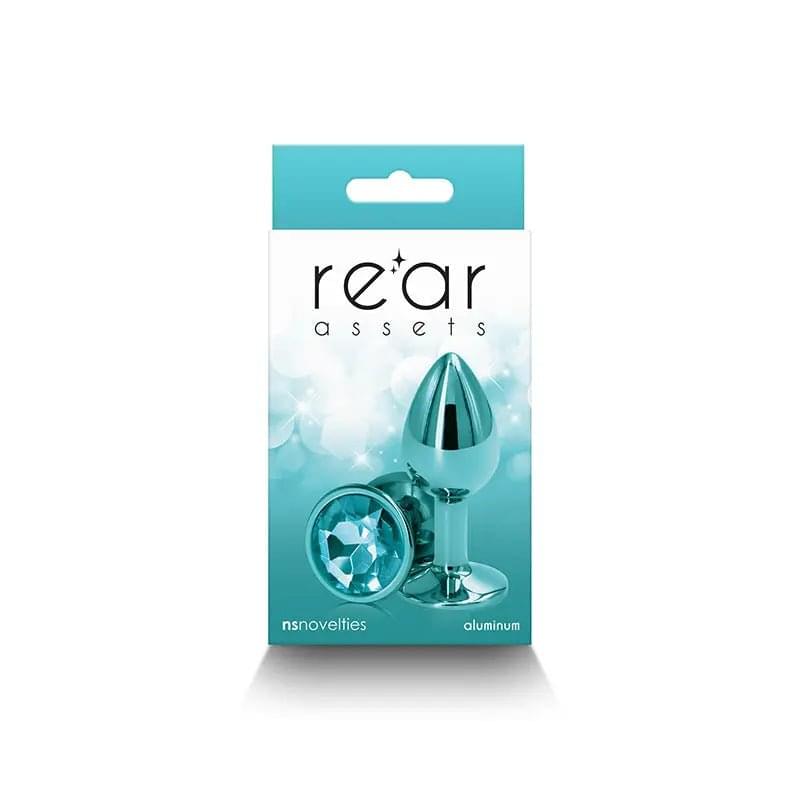 Rear Assets - Small - Teal - Teal 7.1 cm Small Metal Butt Plug with Teal Round Gem Base NS Novelties Discreet Intimate Essentials.