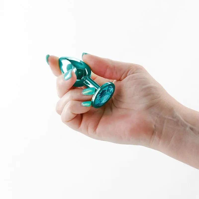 Rear Assets - Small - Teal - Teal 7.1 cm Small Metal Butt Plug with Teal Round Gem Base NS Novelties Discreet Intimate Essentials.