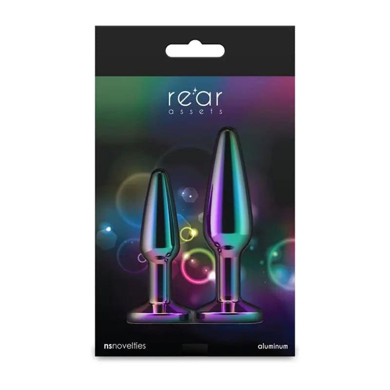 Rear Assets Tapered Trainer Kit - Multicolour - Multicoloured Metal Butt Plugs - Set of 2 Sizes NS Novelties Discreet Intimate Essentials.