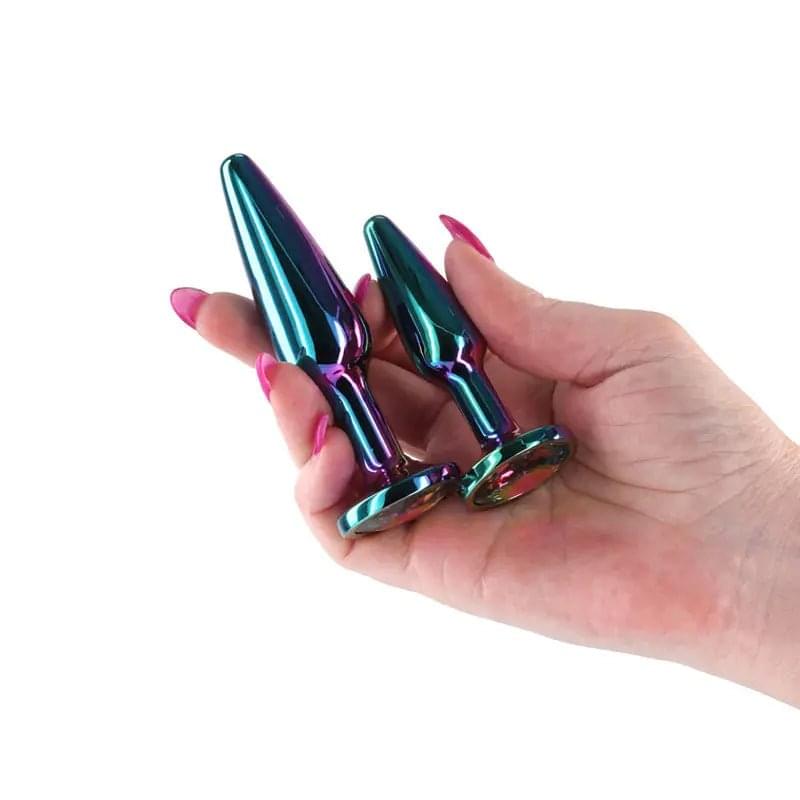 Rear Assets Tapered Trainer Kit - Multicolour - Multicoloured Metal Butt Plugs - Set of 2 Sizes NS Novelties Discreet Intimate Essentials.