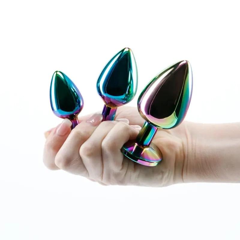 Rear Assets Trainer Kit - Multicolour - Rainbow Heart - Multi  Metallic Butt Plugs with Rainbow Hearts - Set of 3 Sizes NS Novelties Discreet Intimate Essentials.