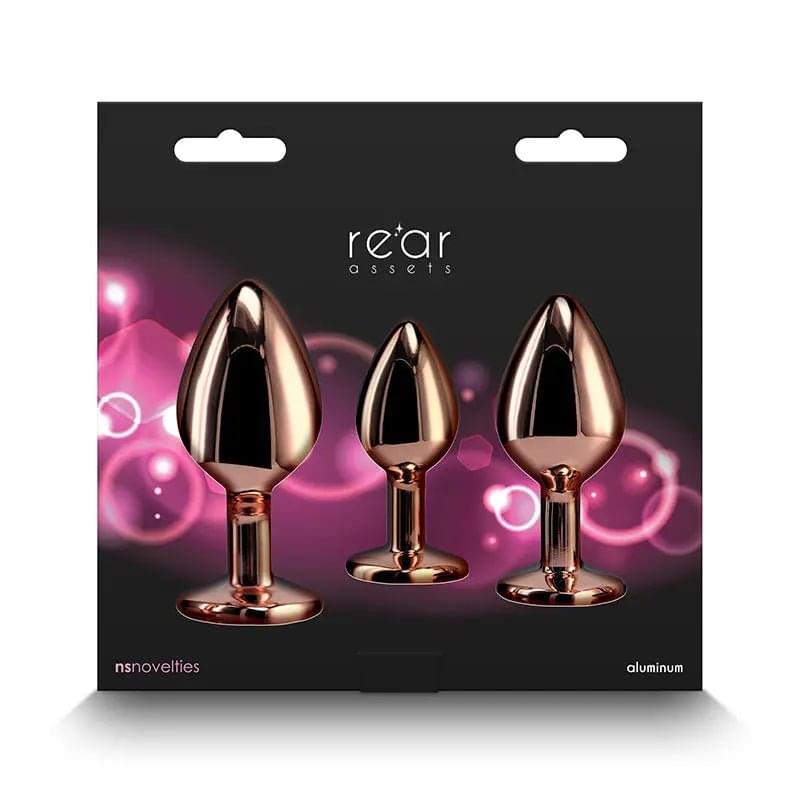 Rear Assets Trainer Kit -  - Pink -  Metallic Butt Plugs with Pink Gems - Set of 3 Sizes NS Novelties Discreet Intimate Essentials.