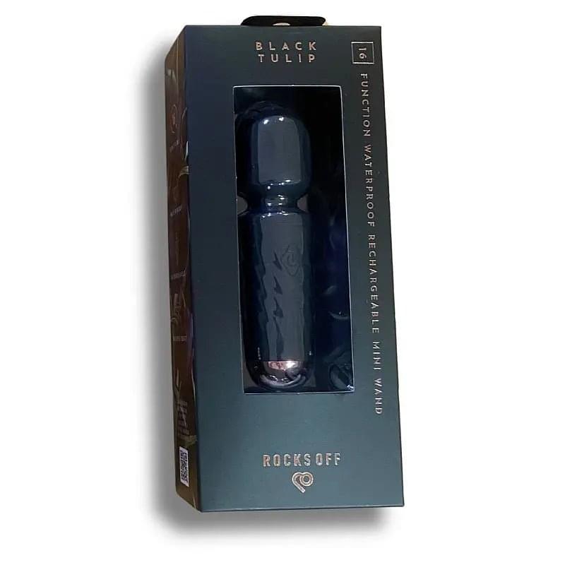 Rechargeable 16 Mode Silicone Mini Wand Black Tulip Rocks Off Discreet Intimate Essentials.