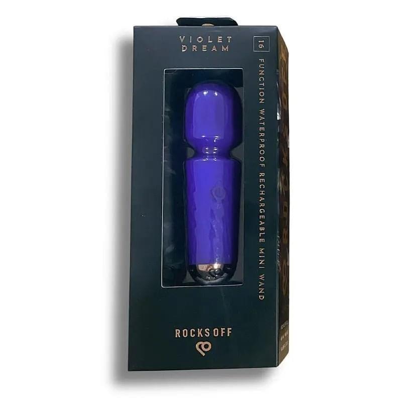 Rechargeable 16 Mode Silicone Mini Wand Violet Dream Rocks Off Discreet Intimate Essentials.