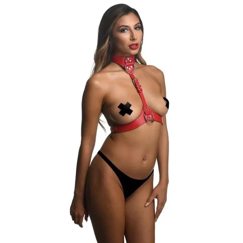 Red Female Chest Harness M/L Strict Discreet Intimate Essentials.