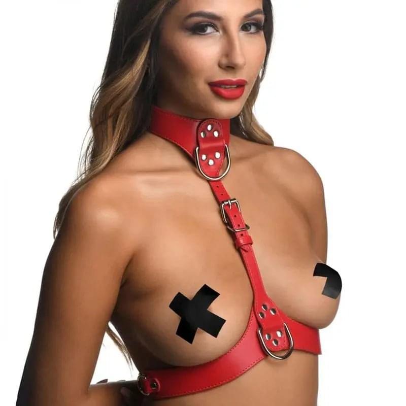 Red Female Chest Harness S/M Strict Discreet Intimate Essentials.