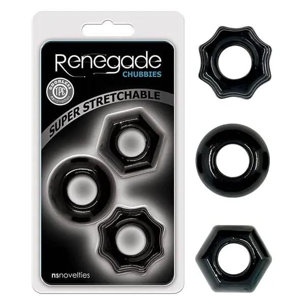 Renegade Chubbies - Black Cock Rings - Set of 3 NS Novelties Discreet Intimate Essentials.