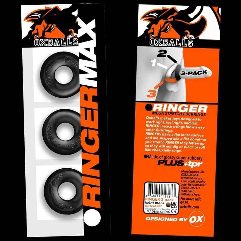 Ringer Max 3 Pc Cockring Set Black OxBalls Discreet Intimate Essentials.