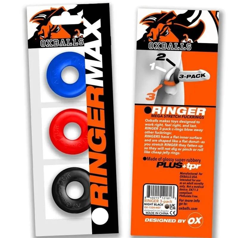 Ringer Max 3 Pc Multi Colour Cockring Set OxBalls Discreet Intimate Essentials.