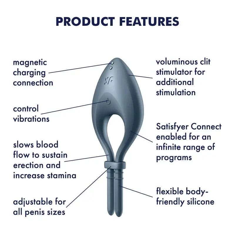 Satisfyer Bullseye - Navy - Navy Vibrating Adjustable Lasso Cock Ring Satisfyer Discreet Intimate Essentials.