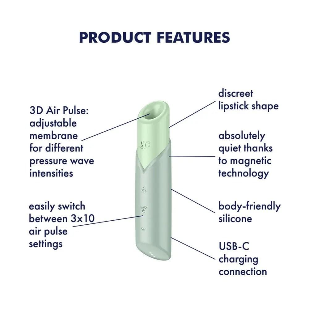Satisfyer Naughty Kiss - Mint  USB Rechargeable Air Pulse Stimulator Satisfyer Discreet Intimate Essentials.