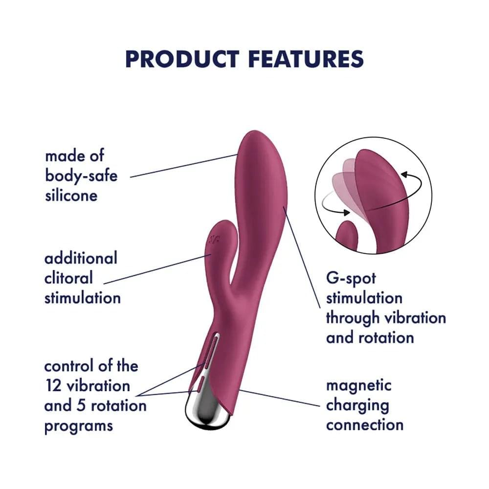 Satisfyer Spinning Rabbit 1 -  -  20 cm USB Rechargeable Rotating Rabbit Vibrator Satisfyer Discreet Intimate Essentials.