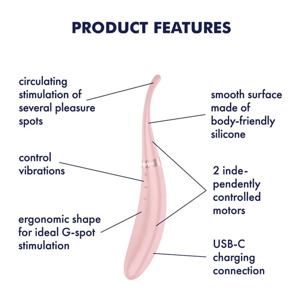Satisfyer Tip Tease - Rose - Rose USB Rechargeable Vibrator with Twirling Tip Satisfyer Discreet Intimate Essentials.