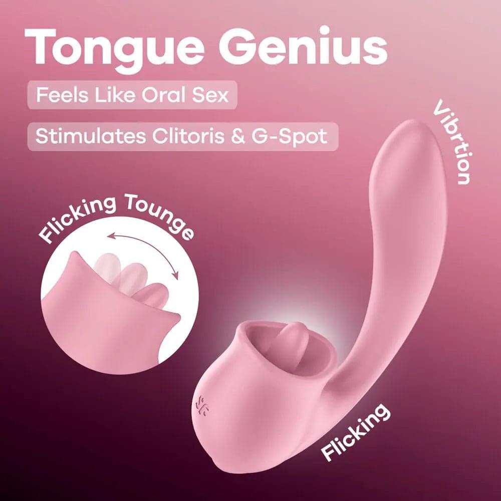 Satisfyer Tongue Genius -  USB Rechargeable Vibrator with Flicking Clit Stimulator Satisfyer Discreet Intimate Essentials.