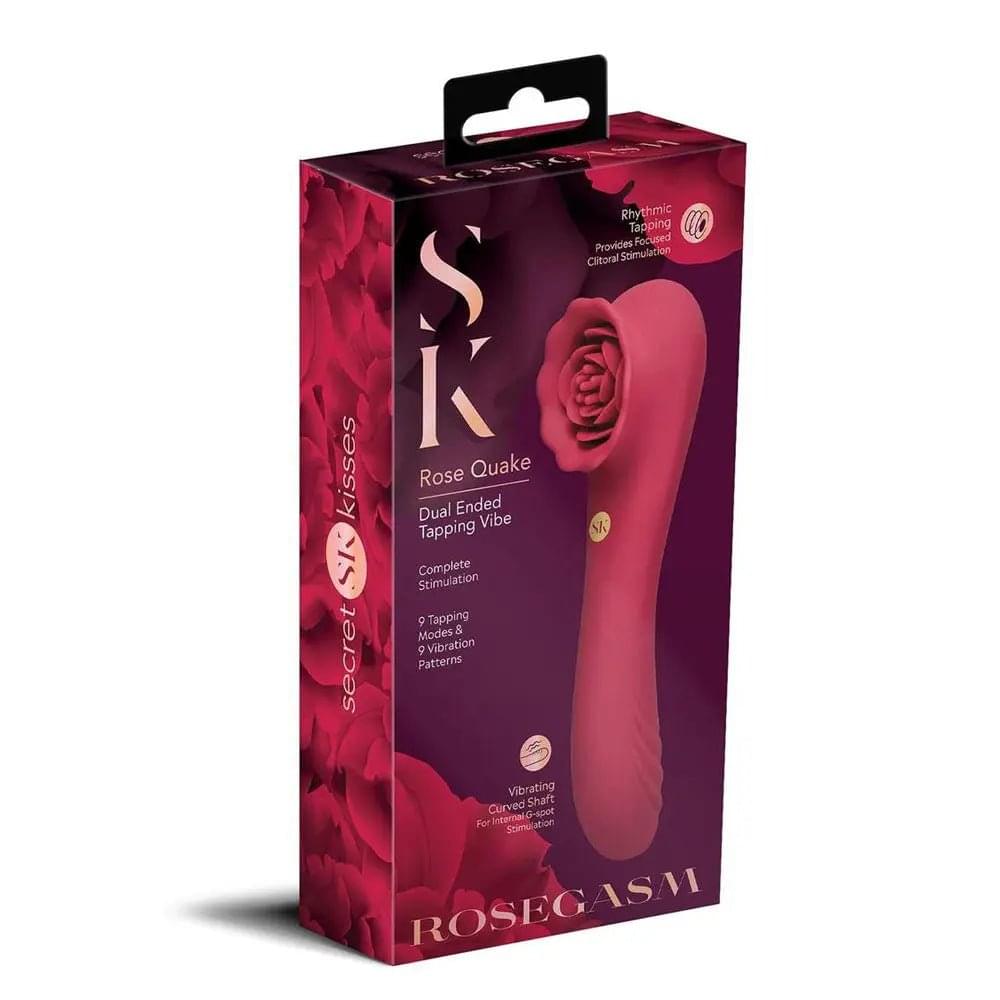 Secret Kisses ROSEGASM ROSE QUAKE -  18.8 cm USB Rechargeable Dual Ended Tapping Vibrator Xgen Products Discreet Intimate Essentials.