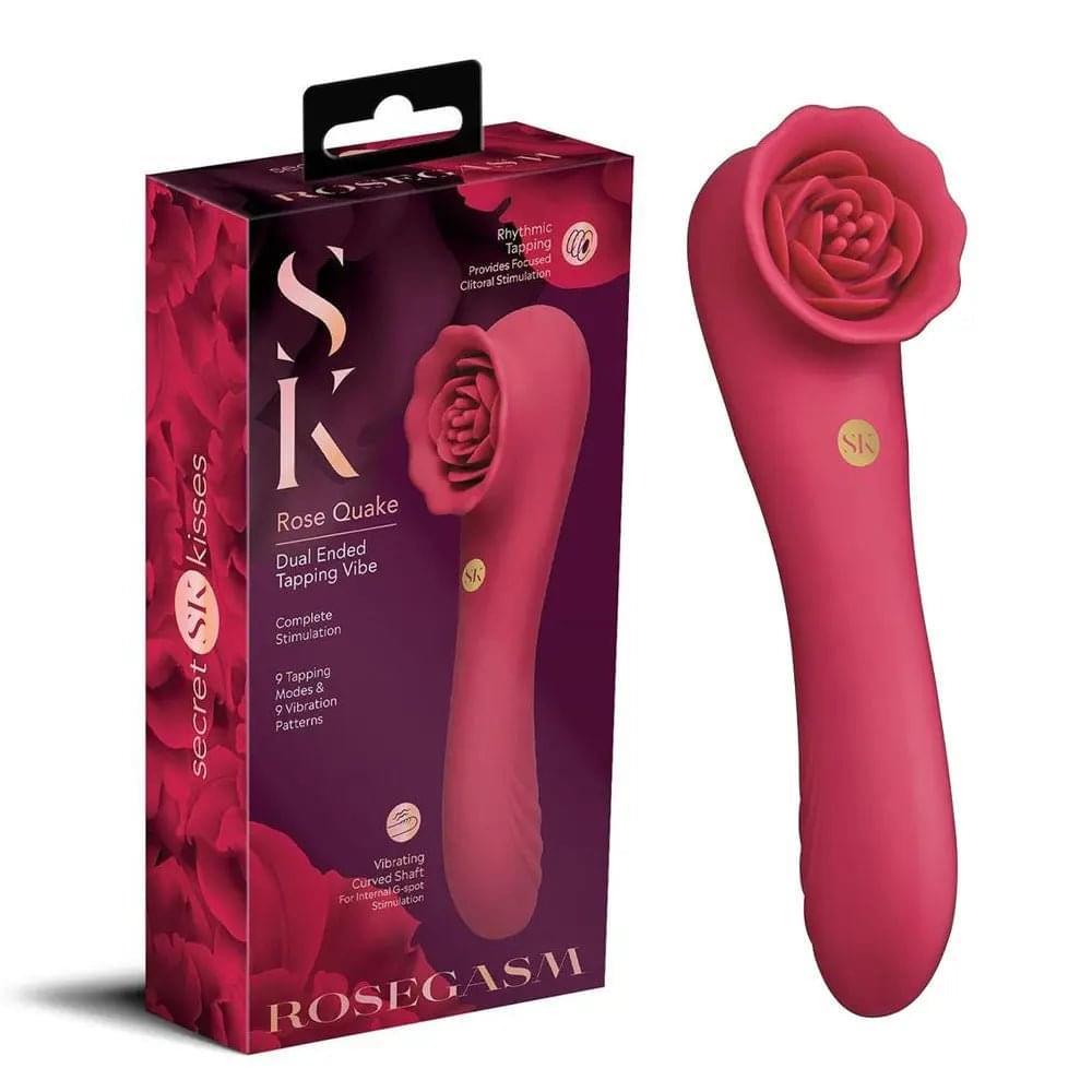 Secret Kisses ROSEGASM ROSE QUAKE -  18.8 cm USB Rechargeable Dual Ended Tapping Vibrator Xgen Products Discreet Intimate Essentials.
