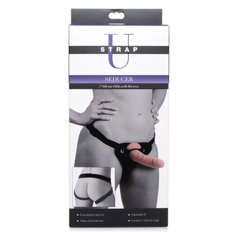 Seducer 7" Silicone Dildo w Harness Flesh Strap U Discreet Intimate Essentials.