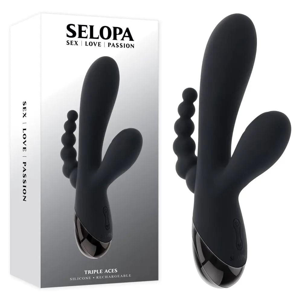 Selopa TRIPLE ACES -  19.7 cm USB Rechargeable Triple Stimulator Vibrator Selopa Discreet Intimate Essentials.