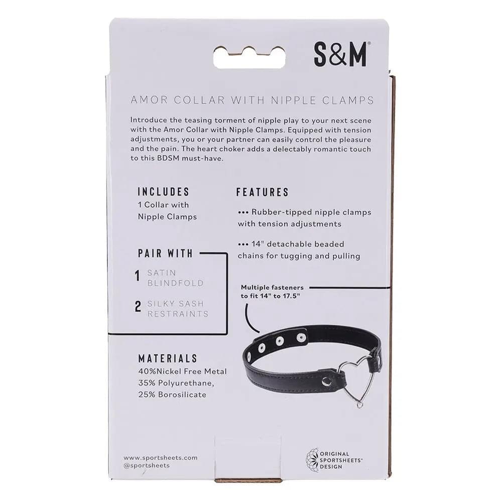 Sex & Mischief Amor Collar with Nipple Clamps - Metal Restraints Sportsheets Discreet Intimate Essentials.