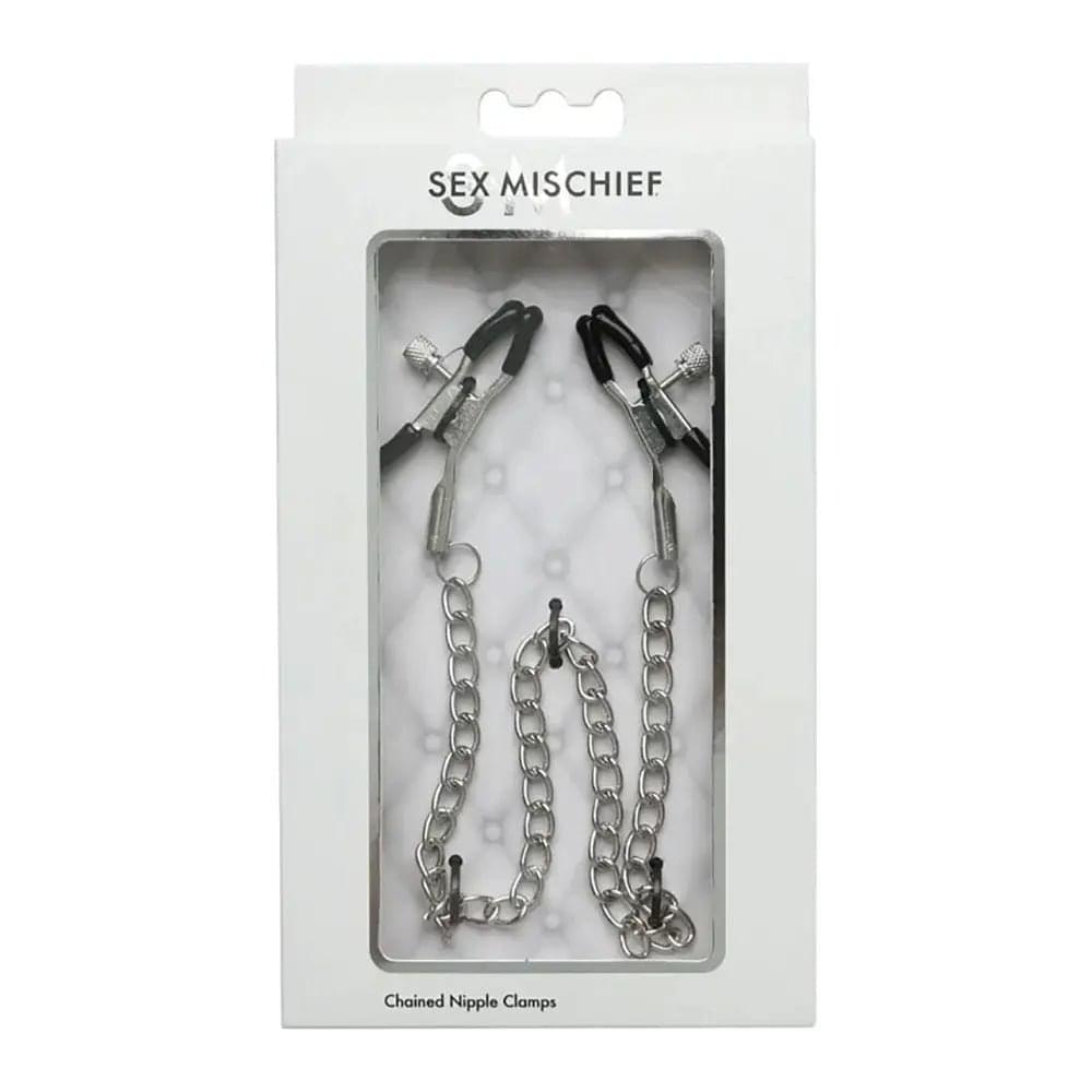Sex & Mischief Chained Nipple Clamps - Nipple Clamps with 30 cm Chain Sportsheets Discreet Intimate Essentials.