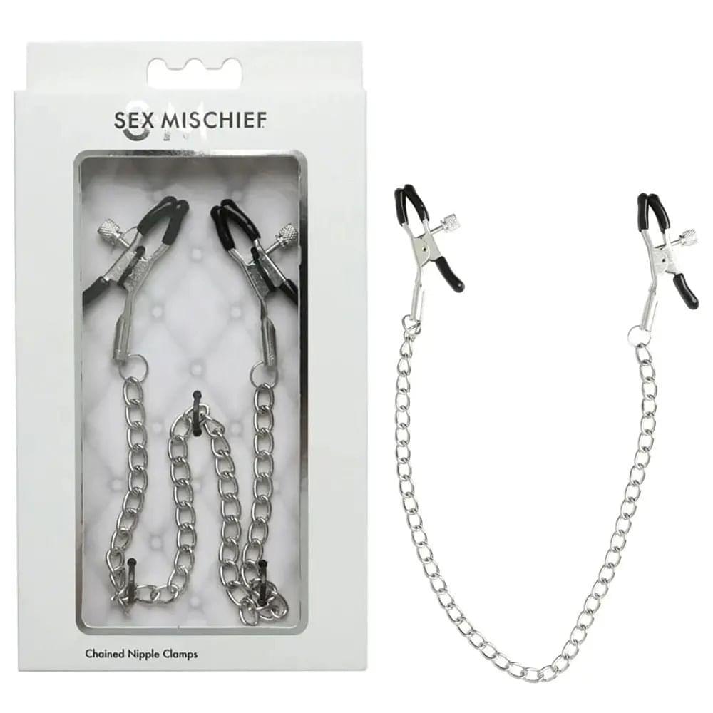 Sex & Mischief Chained Nipple Clamps - Nipple Clamps with 30 cm Chain Sportsheets Discreet Intimate Essentials.
