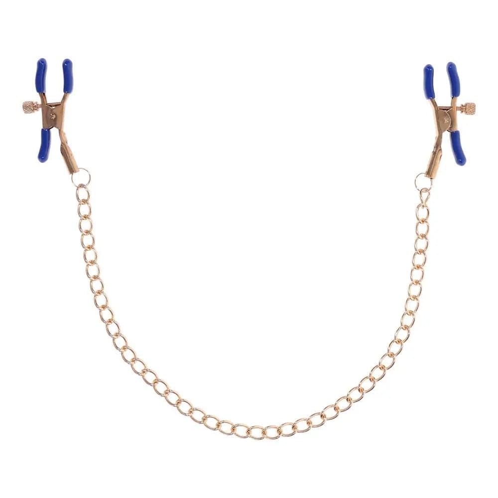 Sex & Mischief Cougar Chained Nipple Clamps - Gold Nipple Clamps with Cougar Chain Sportsheets Discreet Intimate Essentials.