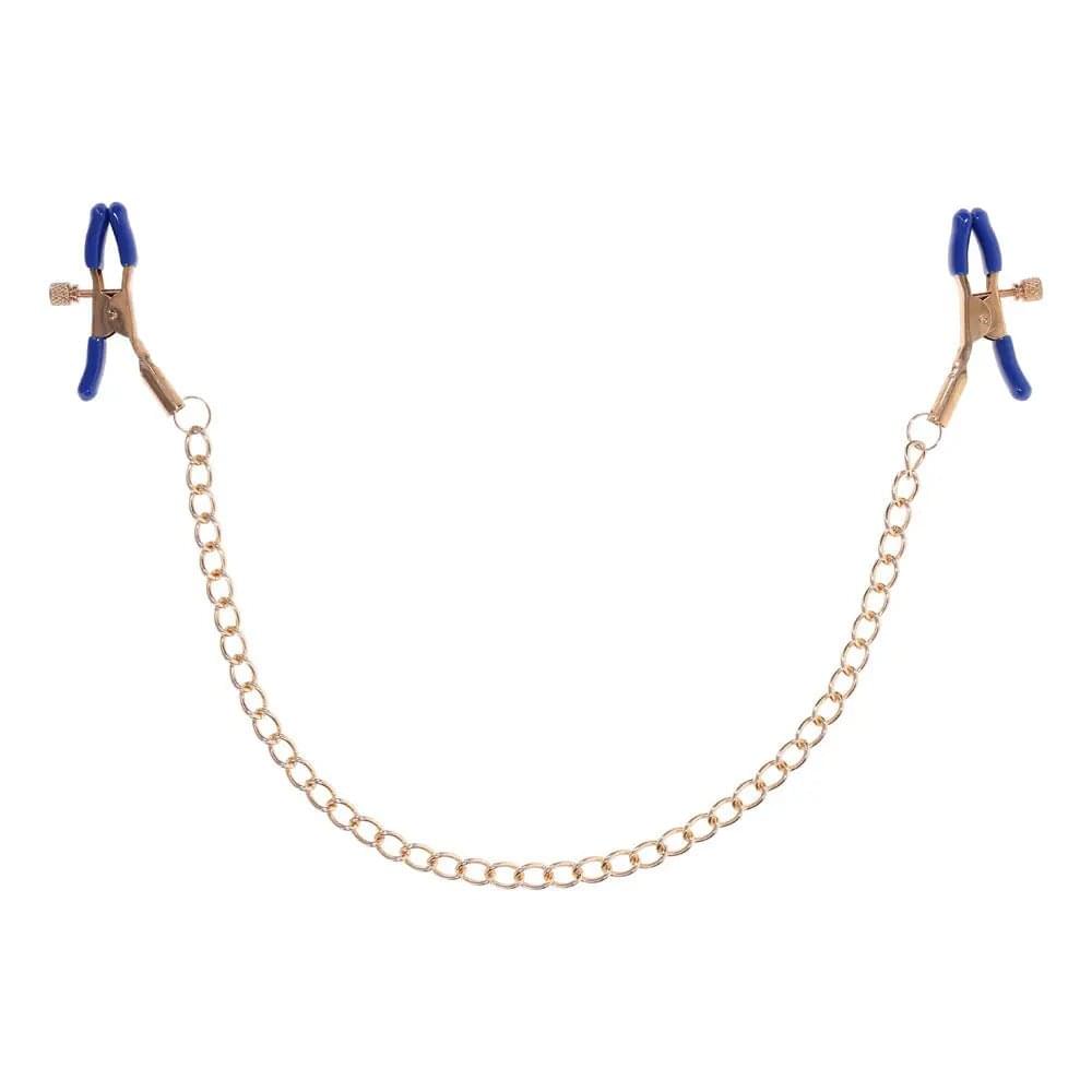 Sex & Mischief Cougar Chained Nipple Clamps - Gold Nipple Clamps with Cougar Chain Sportsheets Discreet Intimate Essentials.