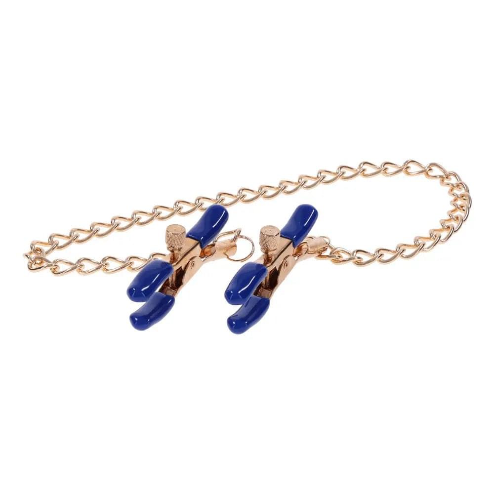 Sex & Mischief Cougar Chained Nipple Clamps - Gold Nipple Clamps with Cougar Chain Sportsheets Discreet Intimate Essentials.