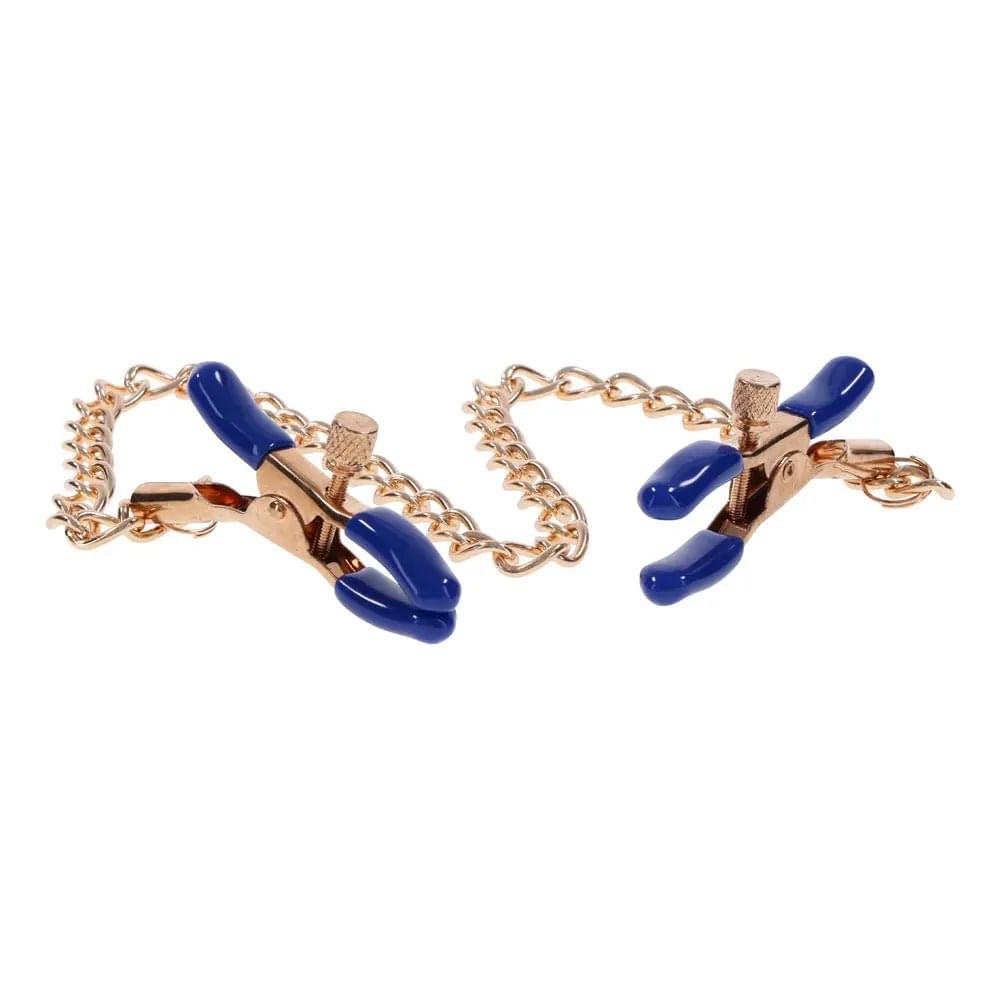 Sex & Mischief Cougar Chained Nipple Clamps - Gold Nipple Clamps with Cougar Chain Sportsheets Discreet Intimate Essentials.