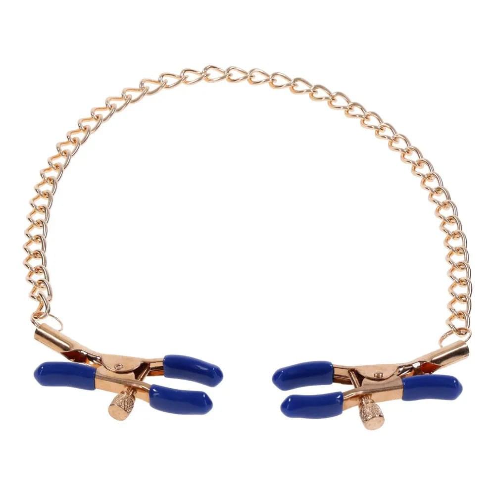Sex & Mischief Cougar Chained Nipple Clamps - Gold Nipple Clamps with Cougar Chain Sportsheets Discreet Intimate Essentials.