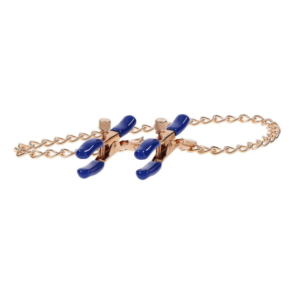 Sex & Mischief Cougar Chained Nipple Clamps - Gold Nipple Clamps with Cougar Chain Sportsheets Discreet Intimate Essentials.