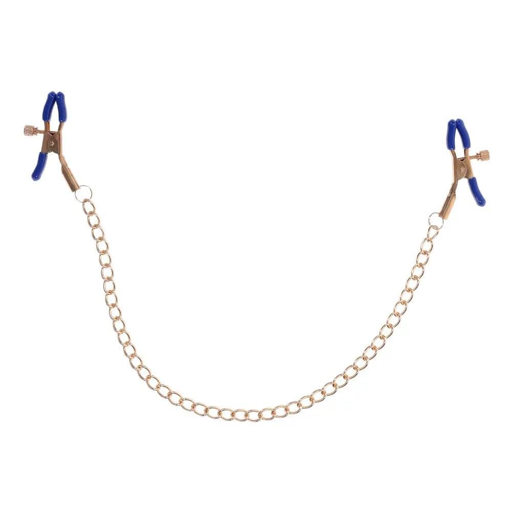 Sex & Mischief Cougar Chained Nipple Clamps - Gold Nipple Clamps with Cougar Chain Sportsheets Discreet Intimate Essentials.