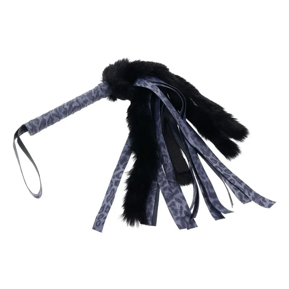 Sex & Mischief Cougar Faux Fur Flogger - Navy /Black Furry Flogger Whip Sportsheets Discreet Intimate Essentials.