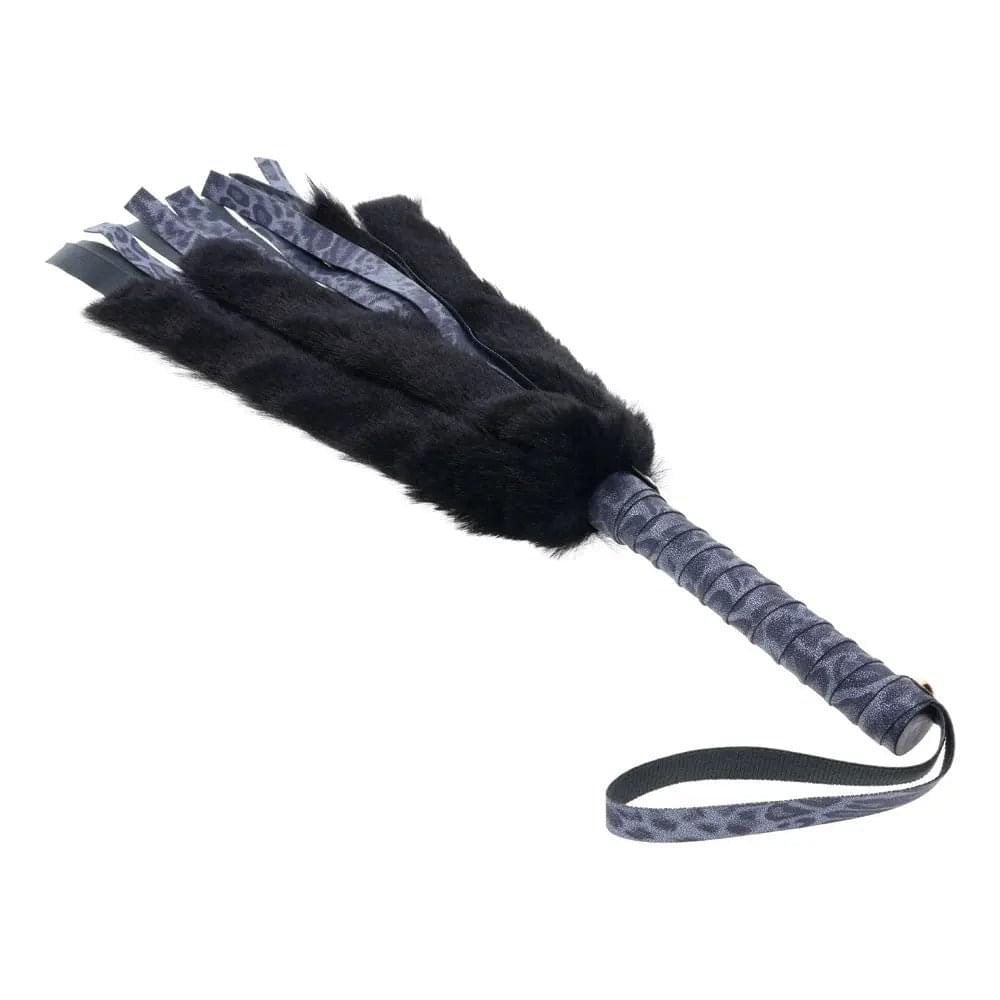 Sex & Mischief Cougar Faux Fur Flogger - Navy /Black Furry Flogger Whip Sportsheets Discreet Intimate Essentials.