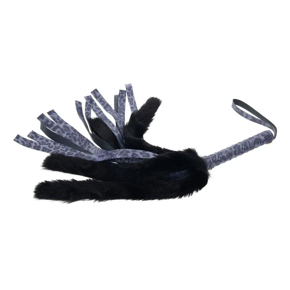 Sex & Mischief Cougar Faux Fur Flogger - Navy /Black Furry Flogger Whip Sportsheets Discreet Intimate Essentials.
