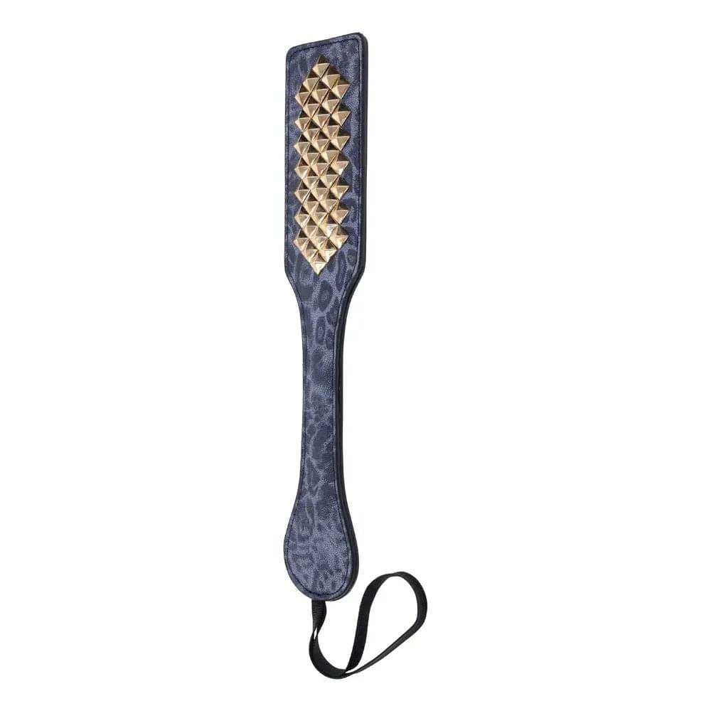 Sex & Mischief Cougar Studded Paddle - Navy  Paddle with Gold Studs Sportsheets Discreet Intimate Essentials.