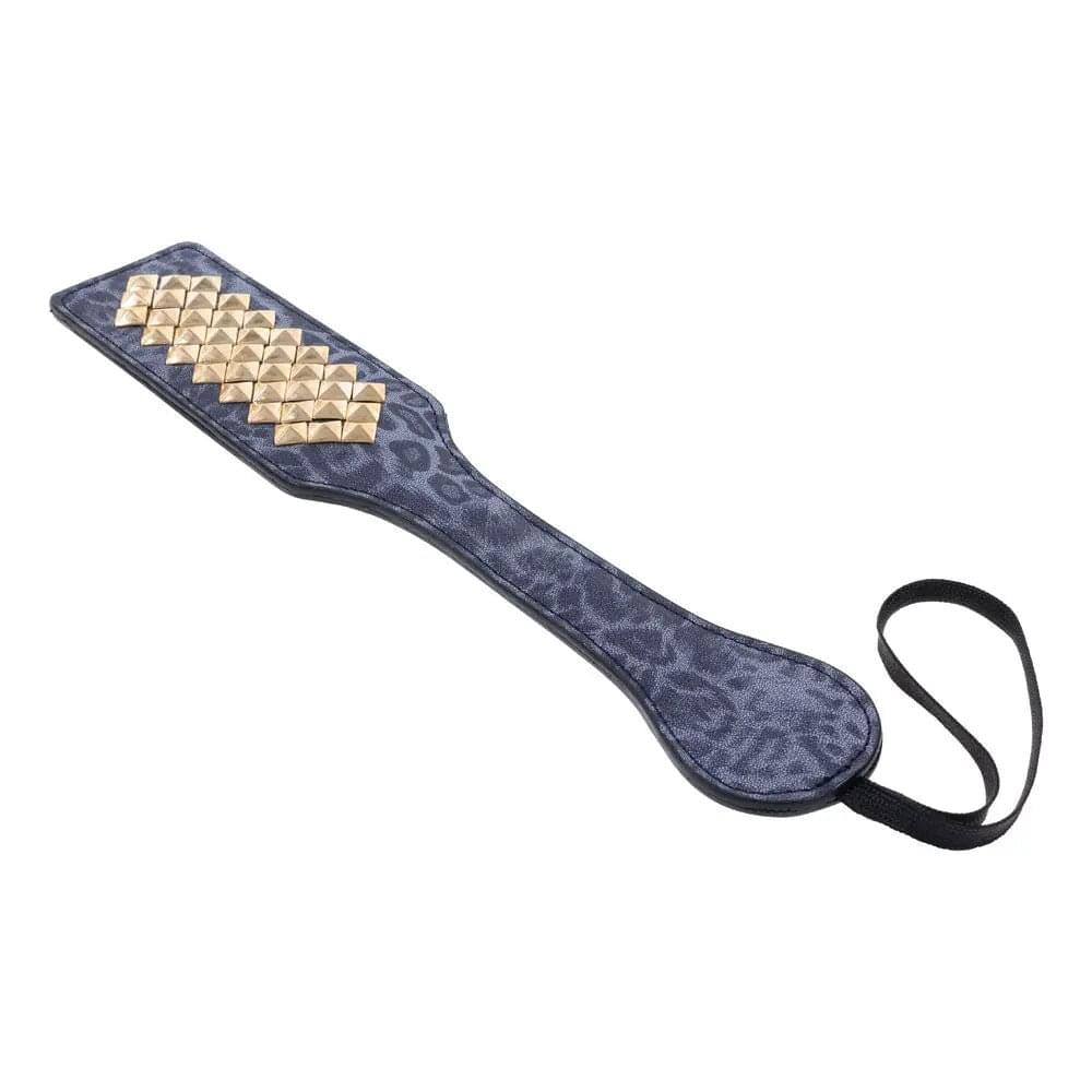 Sex & Mischief Cougar Studded Paddle - Navy  Paddle with Gold Studs Sportsheets Discreet Intimate Essentials.