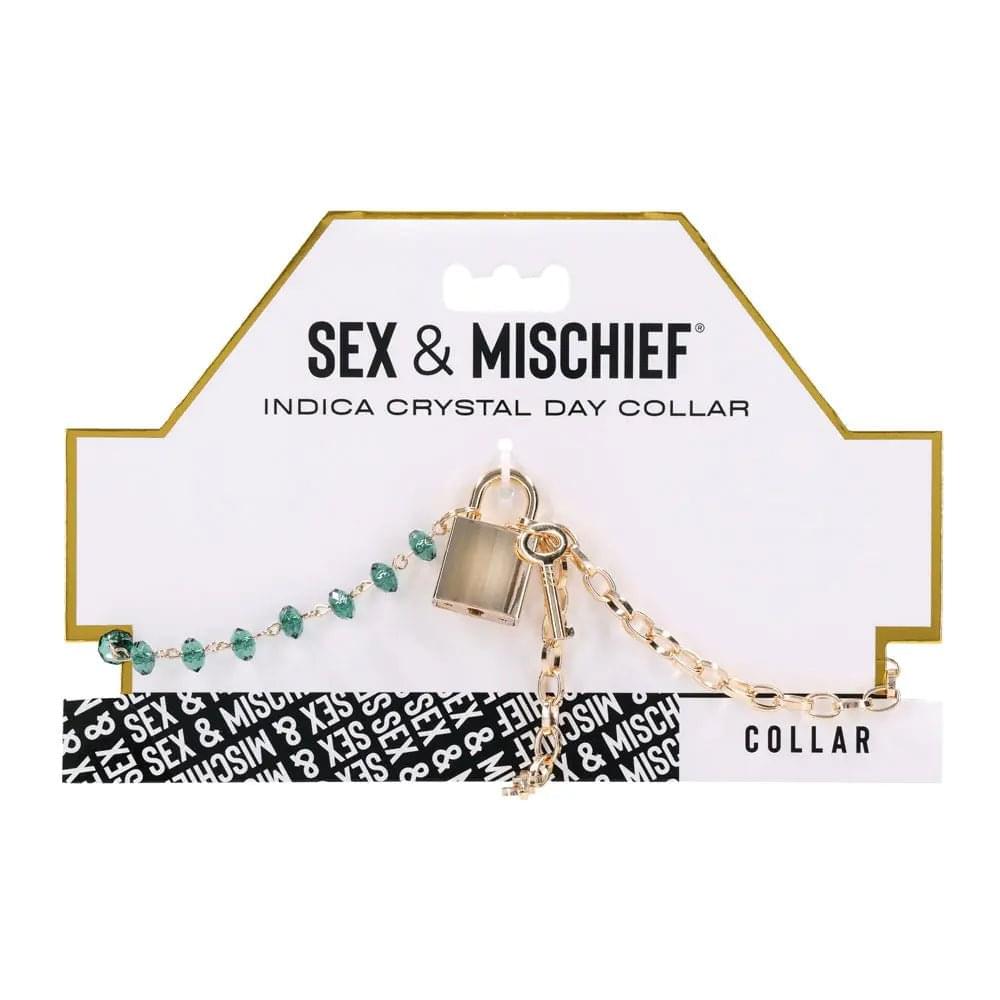 Sex & Mischief Indica Crystal Day Collar - Gold/Emerald Lockable Collar Sportsheets Discreet Intimate Essentials.