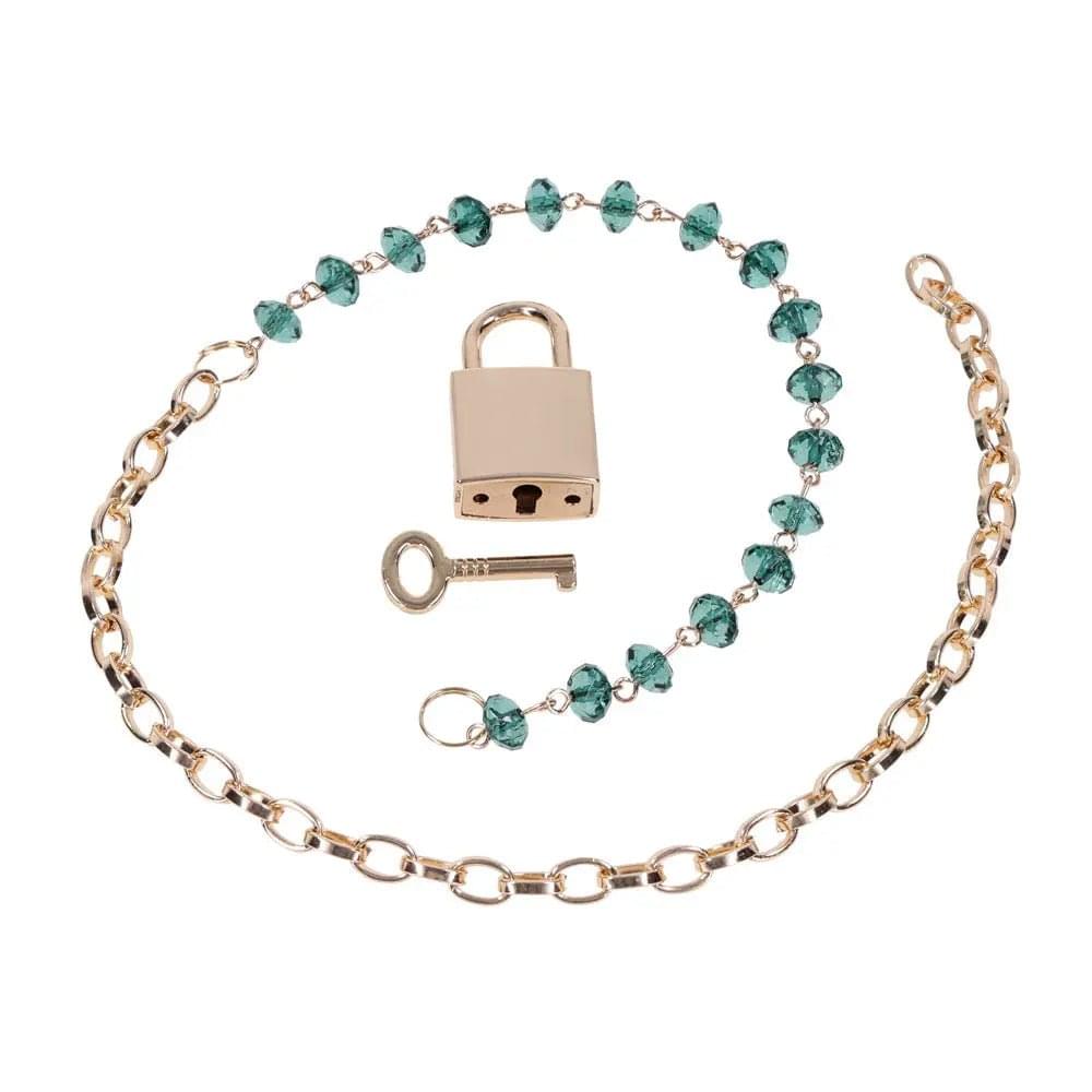 Sex & Mischief Indica Crystal Day Collar - Gold/Emerald Lockable Collar Sportsheets Discreet Intimate Essentials.