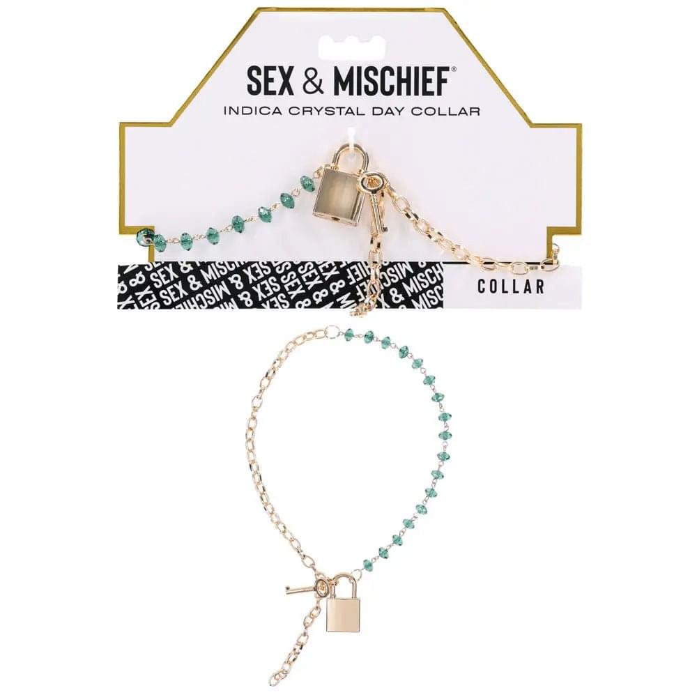Sex & Mischief Indica Crystal Day Collar - Gold/Emerald Lockable Collar Sportsheets Discreet Intimate Essentials.