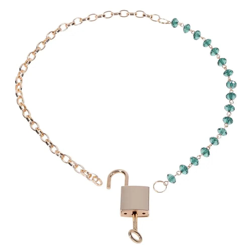 Sex & Mischief Indica Crystal Day Collar - Gold/Emerald Lockable Collar Sportsheets Discreet Intimate Essentials.